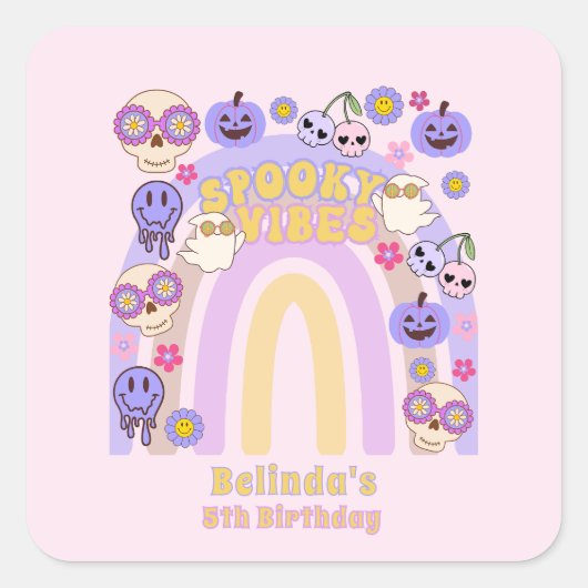 キュートビーブス不気味グルーヴィー幽霊ハロウィーン誕生日 スクエアシール (正面)