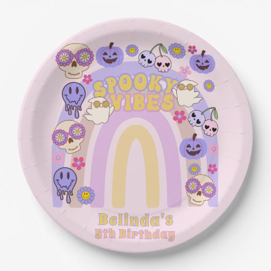 キュートビーブス不気味グルーヴィー幽霊ハロウィーン誕生日 ペーパープレート (正面)