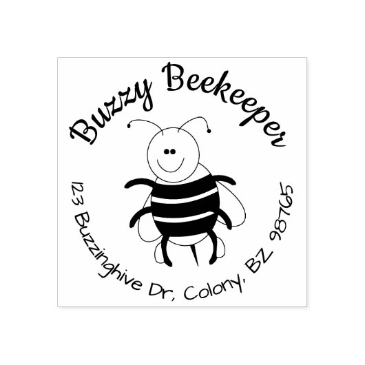 キュートビーラウンド差出人住所スタンプパーソナライズされた ラバースタンプ (インプリント)