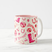 キュートピガーリーックディスコ女性のカーボーイ名モノグラム ツートーンマグカップ (正面右)