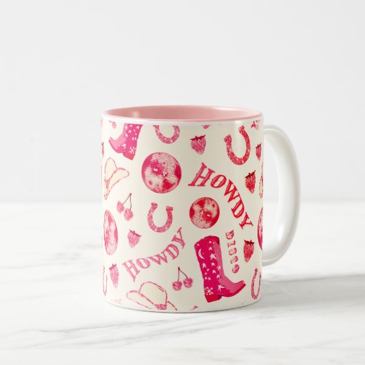 キュートピガーリーックディスコ女性のカーボーイ名モノグラム ツートーンマグカップ (正面右)