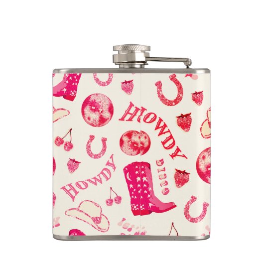 キュートピガーリーックディスコ女性のカーボーイ名モノグラム フラスク (裏面)