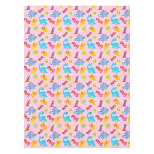 キュートピガーリーンクカラフル恐竜テーマ誕生日 テーブルクロス (正面)