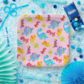 キュートピガーリーンクカラフル恐竜テーマ誕生日 ペーパープレート (パーティー)