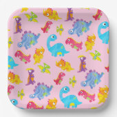 キュートピガーリーンクカラフル恐竜テーマ誕生日 ペーパープレート (正面)