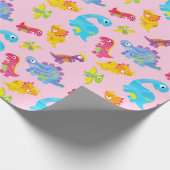 キュートピガーリーンクカラフル恐竜テーマ誕生日 ラッピングペーパー (角)
