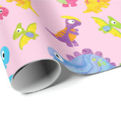 キュートピガーリーンクカラフル恐竜テーマ誕生日 ラッピングペーパー (ロールコーナー)