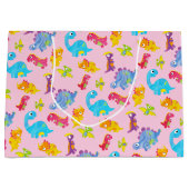 キュートピガーリーンクカラフル恐竜テーマ誕生日 ラージペーパーバッグ (正面)