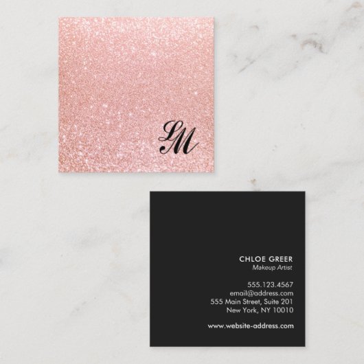 キュートピガーリーンクグリッターモノグラム美しい スクエア名刺 (正面/裏面)