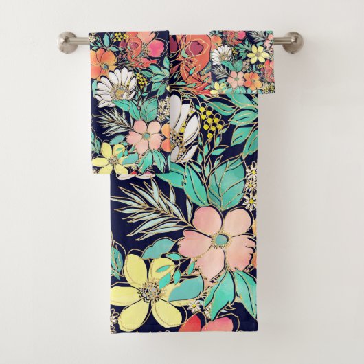 キュートピガーリーンクフローラゴールデンストロークデザイン バスタオルセット (インサイチュ)