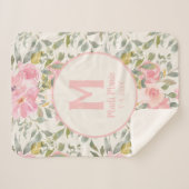 キュートピガーリーンクフローラセージ緑葉のモノグラム シェルパブランケット (正面(横))