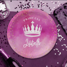 キュートピガーリーンクプリンセスクラウンティアラ水彩 ペーパープレート
