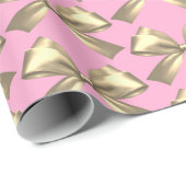 キュートピガーリーンク金ゴールドサテンエステティックボウ ラッピングペーパー (ロールコーナー)