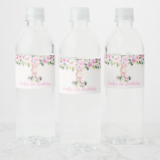 キュートピガーリーンク&金ゴールドバニーラビット誕生日のお気に入り ペットボトルラベル