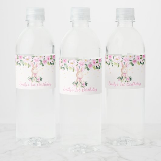 キュートピガーリーンク&金ゴールドバニーラビット誕生日のお気に入り ペットボトルラベル (ボトル)