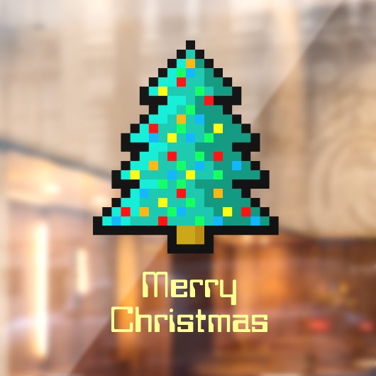 キュートピクセルアートクリスマスツリーおもしろいオタク系ののカスタム ウィンドウサイン (シート2)