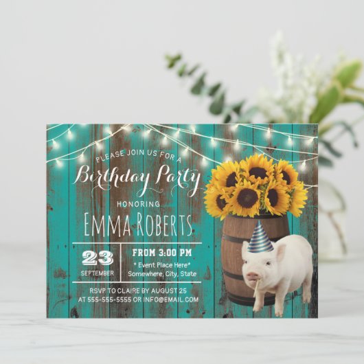キュートピグス素朴ンフラワーファーム動物誕生日 招待状 (スタンド正面)