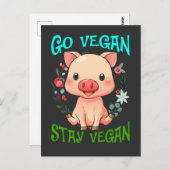キュートピグフラワービーガンアニマルライツベジタリアン ポストカード (正面/裏面)