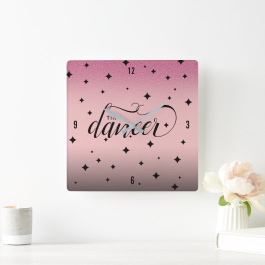 キュートピグラデーションンクグリッタースターリーチニーダンサー スクエア壁時計 (ホーム)