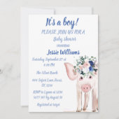 キュートピグレットファームアニマルズブルー男の赤ちゃん 招待状 (正面)