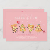 キュートピザパーティー誕生日招待状、おもしろいスライス 招待状 (正面/裏面)