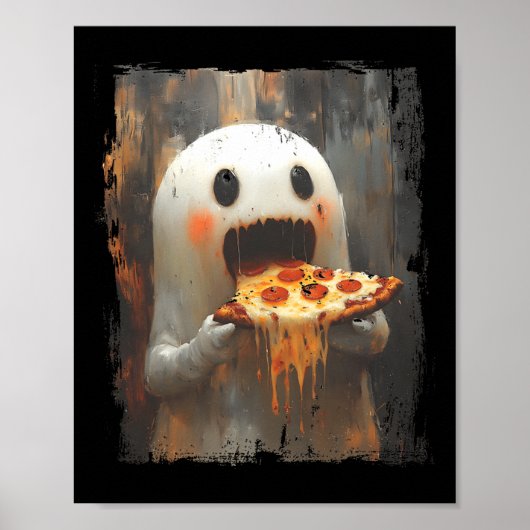 キュートピザ幽霊食べズピザおかしなハロウィンフード ポスター (正面)