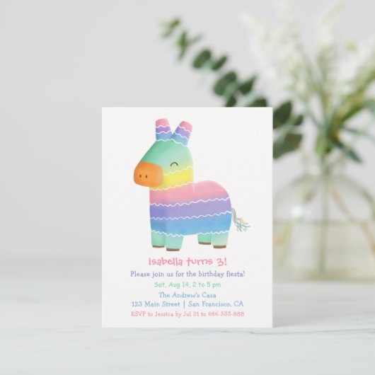 キュートピナタメキシコフィエスタ子供の誕生日パーティー 招待状 (スタンド正面)