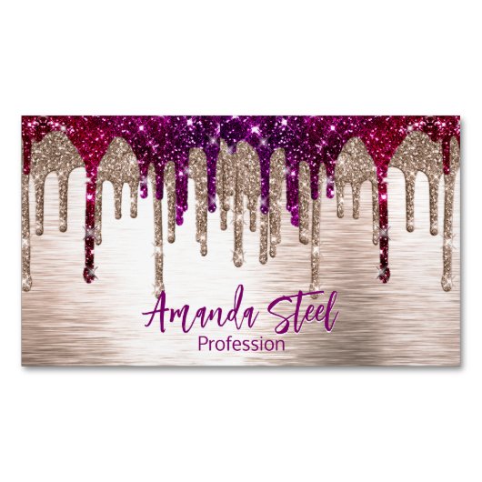 キュートピモダンックレッドグリッタードリップスモノグラム マグネット名刺 (正面)