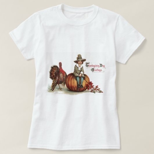 キュートピルグリムターキーパンプキン紅葉 Tシャツ (デザイン正面)