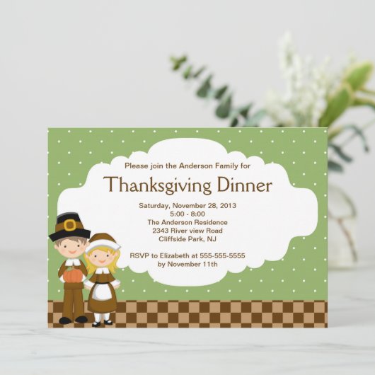 キュートピルグリム感謝祭ディナーパーティの招待状 招待状 (スタンド正面)