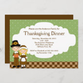 キュートピルグリム感謝祭ディナーパーティの招待状 招待状 (正面/裏面)