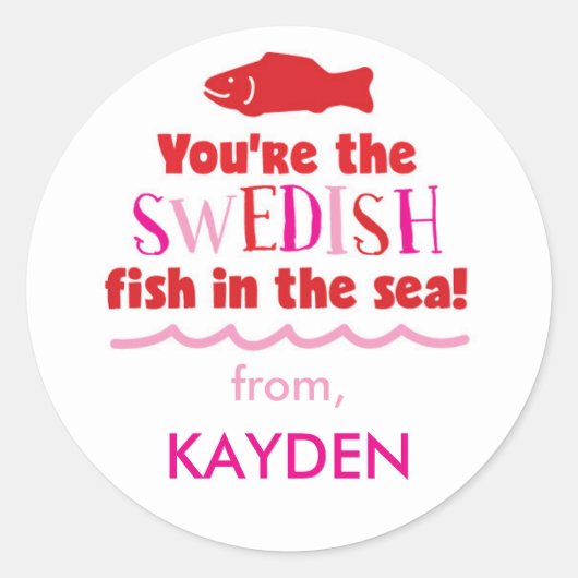 キュートピンクあなたはのスウェーデンの魚のバレンタインデー ラウンドシール (正面)