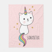 キュートピンクかわいいキャットコーンイラストレーション フリースブランケット (正面)