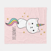 キュートピンクかわいいキャットコーンイラストレーション フリースブランケット (正面(横))