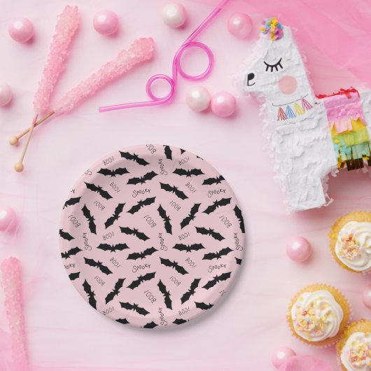 キュートピンクこうもりハローウィンパーティ ペーパープレート (パーティー)
