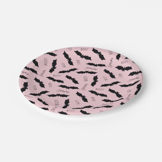 キュートピンクこうもりハローウィンパーティ ペーパープレート (アングル)
