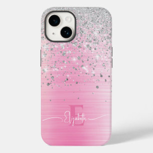 キュートピンクつや消しメタル銀グリッターモノグラム Case-Mate iPhone 14ケース