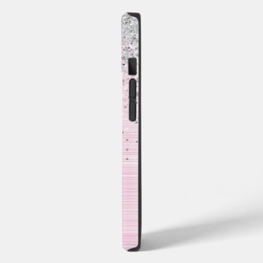 キュートピンクつや消しメタル銀グリッターモノグラム Case-Mate iPhoneケース (裏面 / 左)