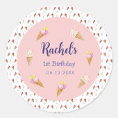 キュートピンクアイスクリームコーンガール誕生日 ラウンドシール (正面)