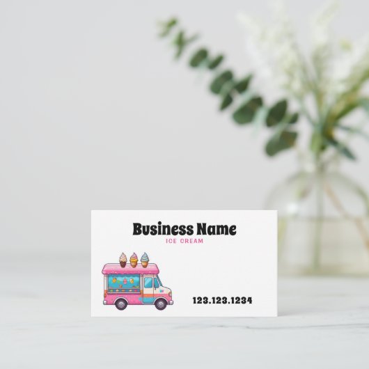 キュートピンクアイスクリームトラックイラストレーション 名刺 (スタンド正面)