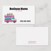 キュートピンクアイスクリームトラックイラストレーション 名刺 (正面/裏面)