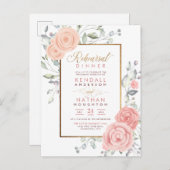 キュートピンクアクアレル開花フローラリハーサルディナー インビテーションポストカード (正面/裏面)