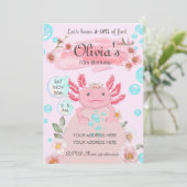 キュートピンクアクソロトルガールズバースデーパーティー招待状 招待状 (スタンド正面)