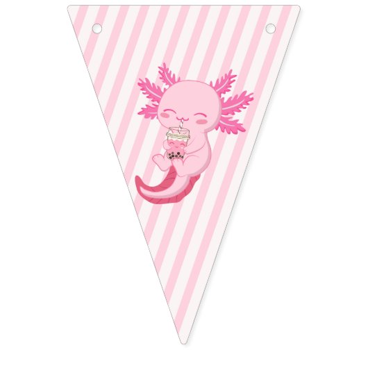 キュートピンクアクソロトルボバティーガール誕生日 バンティングフラッグ (第1の旗)
