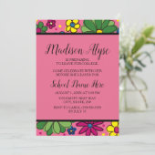 キュートピンクイエローグリーンフローラトランクパーティー 招待状 (スタンド正面)