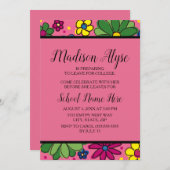 キュートピンクイエローグリーンフローラトランクパーティー 招待状 (正面/裏面)