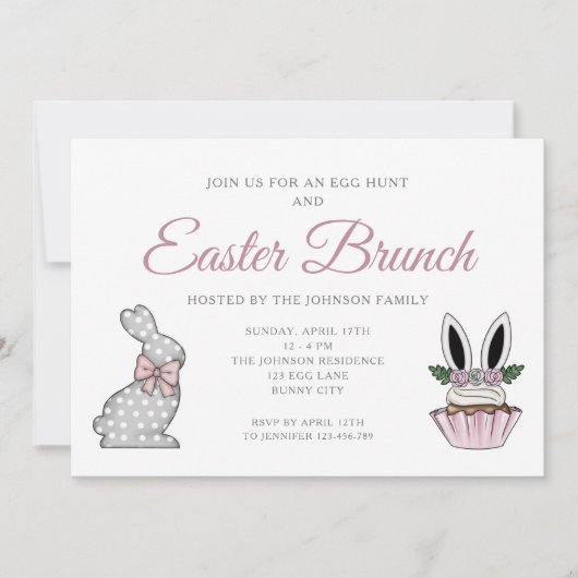 キュートピンクイースターブランチ卵狩り 招待状 (正面)