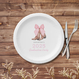 キュートピンクウェスタン女性のカーボーイ2025卒業パーティー ペーパープレート