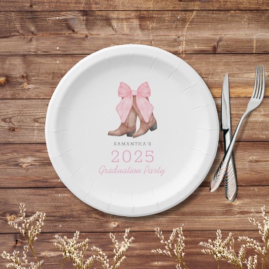 キュートピンクウェスタン女性のカーボーイ2025卒業パーティー ペーパープレート