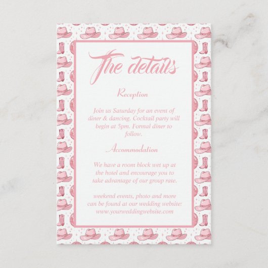 キュートピンクウェスタン結婚ズ詳細 エンクロージャーカード (正面)